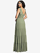 Rear View Thumbnail - Sage Bow-Shoulder Faux Wrap Maxi Dress with Tiered Skirt