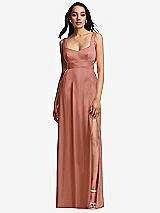 Front View Thumbnail - Desert Rose Open Neck Cross Bodice Cutout  Maxi Dress with Front Slit