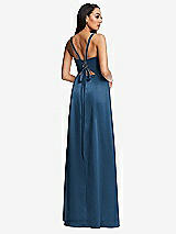 Rear View Thumbnail - Dusk Blue Lace Up Tie-Back Corset Maxi Dress with Front Slit