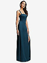 Side View Thumbnail - Atlantic Blue Lace Up Tie-Back Corset Maxi Dress with Front Slit