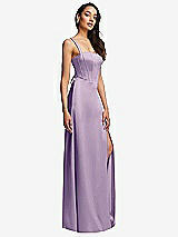 Side View Thumbnail - Pale Purple Lace Up Tie-Back Corset Maxi Dress with Front Slit