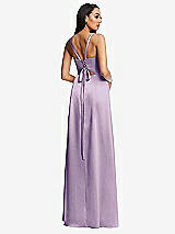 Rear View Thumbnail - Pale Purple Lace Up Tie-Back Corset Maxi Dress with Front Slit