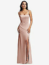 Front View Thumbnail - Toasted Sugar Lace Up Tie-Back Corset Maxi Dress with Front Slit