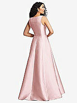 Rear View Thumbnail - Ballet Pink Boned Corset Closed-Back Satin Gown with Full Skirt and Pockets