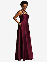 Alt View 2 Thumbnail - Cabernet Boned Corset Closed-Back Satin Gown with Full Skirt and Pockets