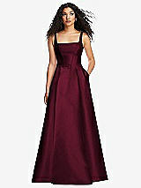 Front View Thumbnail - Cabernet Boned Corset Closed-Back Satin Gown with Full Skirt and Pockets