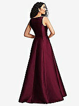 Rear View Thumbnail - Cabernet Boned Corset Closed-Back Satin Gown with Full Skirt and Pockets