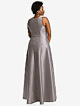 Alt View 3 Thumbnail - Cashmere Gray Boned Corset Closed-Back Satin Gown with Full Skirt and Pockets