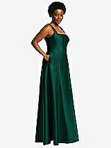 Alt View 2 Thumbnail - Hunter Green Boned Corset Closed-Back Satin Gown with Full Skirt and Pockets