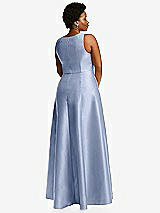 Alt View 3 Thumbnail - Sky Blue Boned Corset Closed-Back Satin Gown with Full Skirt and Pockets