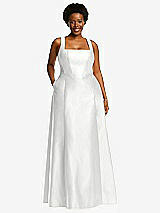 Alt View 1 Thumbnail - White Boned Corset Closed-Back Satin Gown with Full Skirt and Pockets