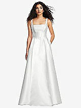 Front View Thumbnail - White Boned Corset Closed-Back Satin Gown with Full Skirt and Pockets