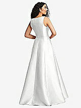 Rear View Thumbnail - White Boned Corset Closed-Back Satin Gown with Full Skirt and Pockets