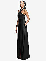 Side View Thumbnail - Black Shawl Collar Open-Back Halter Maxi Dress with Pockets