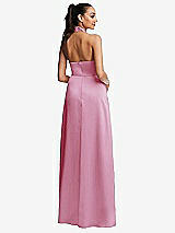Rear View Thumbnail - Powder Pink Shawl Collar Open-Back Halter Maxi Dress with Pockets