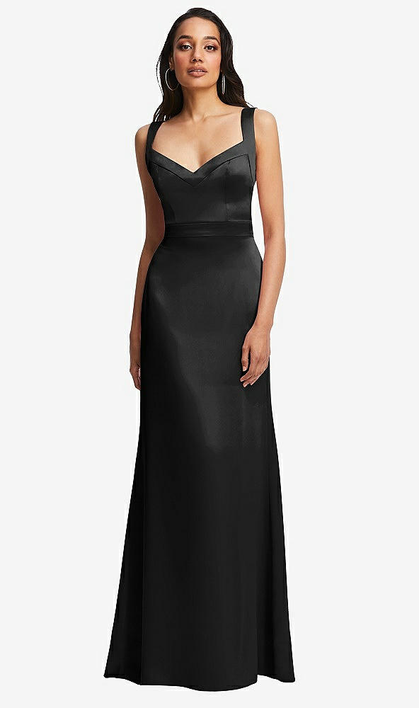 Front View - Black Framed Bodice Criss Criss Open Back A-Line Maxi Dress