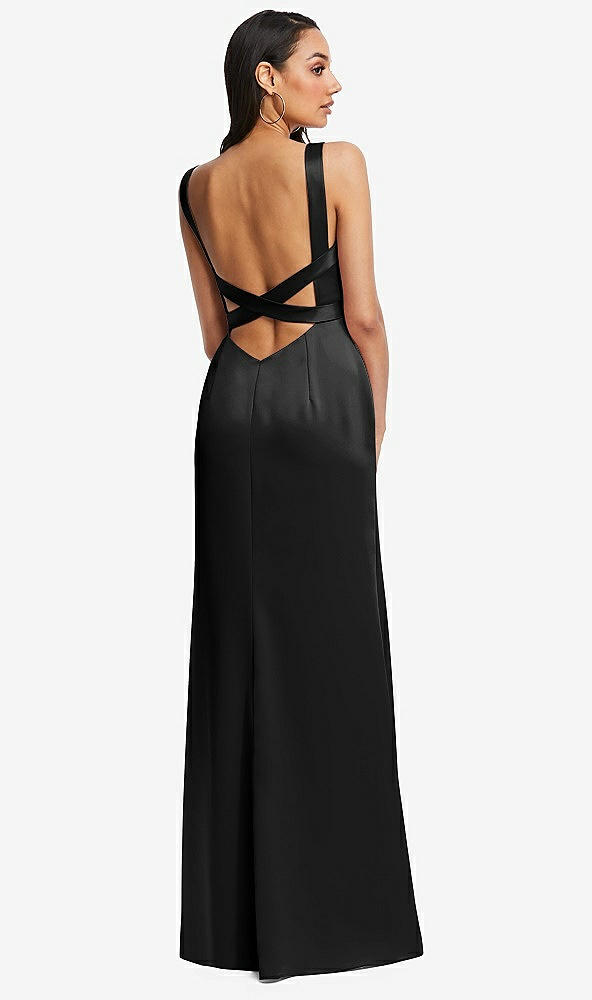 Back View - Black Framed Bodice Criss Criss Open Back A-Line Maxi Dress