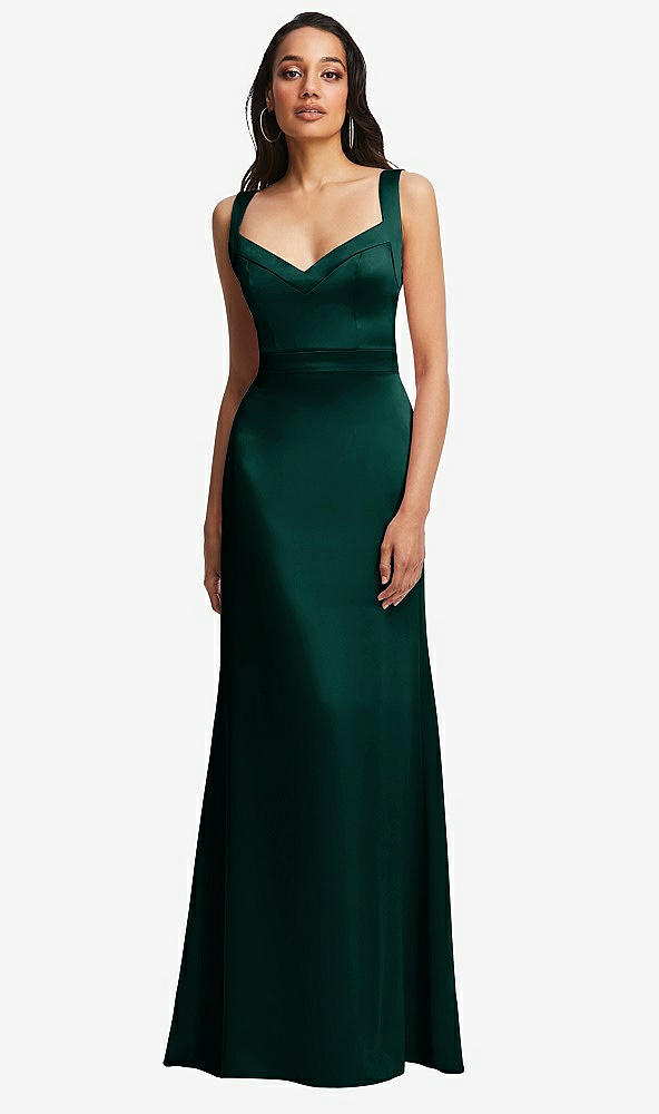 Front View - Evergreen Framed Bodice Criss Criss Open Back A-Line Maxi Dress