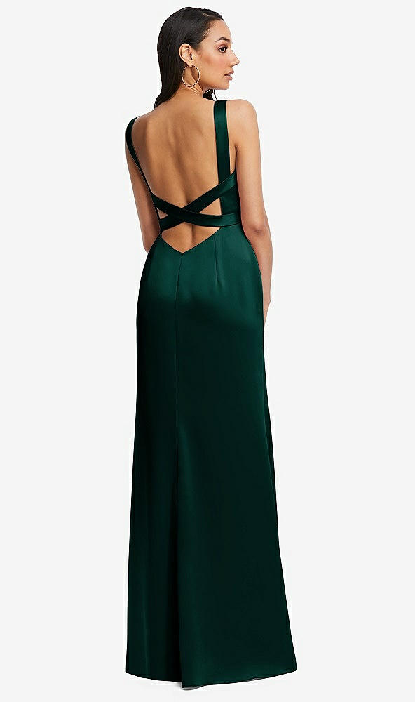 Back View - Evergreen Framed Bodice Criss Criss Open Back A-Line Maxi Dress
