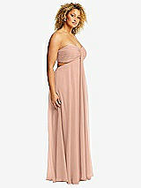 Side View Thumbnail - Pale Peach Strapless Empire Waist Cutout Maxi Dress with Covered Button Detail