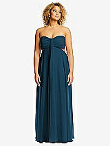 Front View Thumbnail - Atlantic Blue Strapless Empire Waist Cutout Maxi Dress with Covered Button Detail