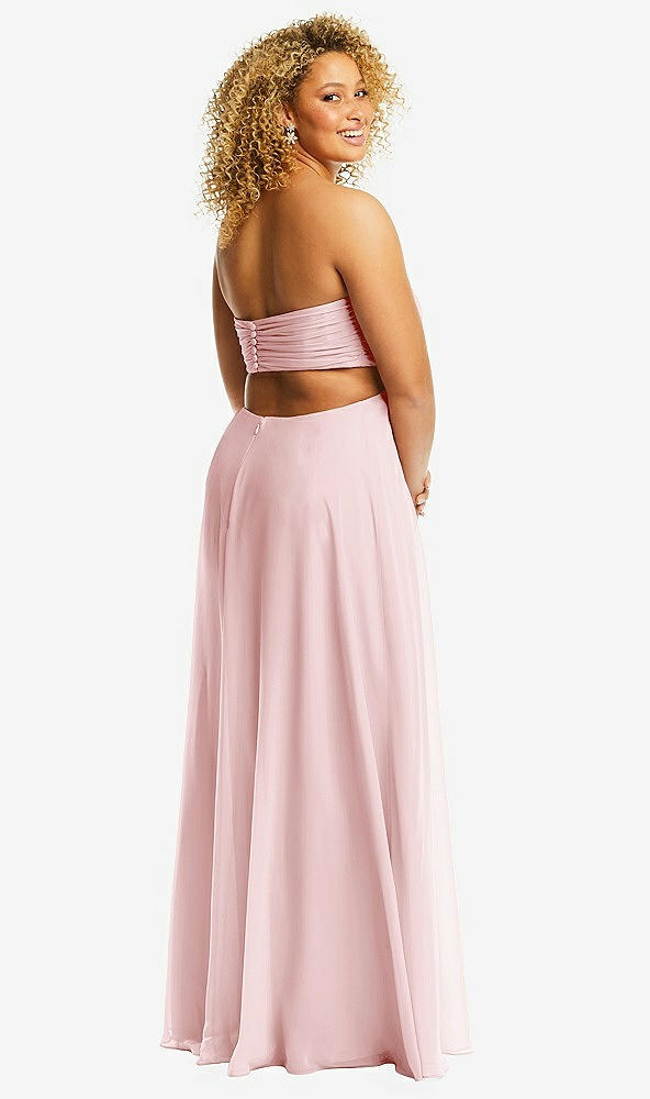 Back View - Ballet Pink Strapless Empire Waist Cutout Maxi Dress with Covered Button Detail