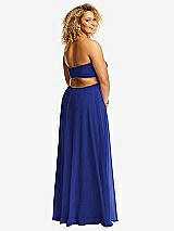 Rear View Thumbnail - Cobalt Blue Strapless Empire Waist Cutout Maxi Dress with Covered Button Detail