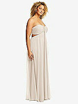Side View Thumbnail - Oat Strapless Empire Waist Cutout Maxi Dress with Covered Button Detail