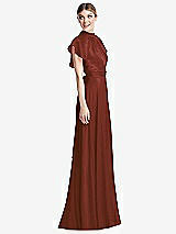 Side View Thumbnail - Auburn Moon Shirred Stand Collar Flutter Sleeve Open-Back Maxi Dress with Sash