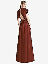 Rear View Thumbnail - Auburn Moon Shirred Stand Collar Flutter Sleeve Open-Back Maxi Dress with Sash