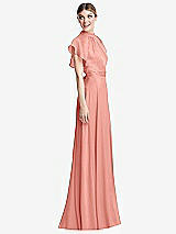 Side View Thumbnail - Rose - PANTONE Rose Quartz Shirred Stand Collar Flutter Sleeve Open-Back Maxi Dress with Sash