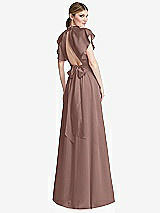 Rear View Thumbnail - Sienna Shirred Stand Collar Flutter Sleeve Open-Back Maxi Dress with Sash