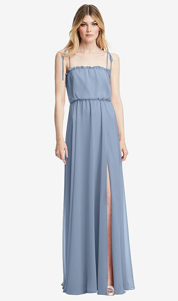 Front View - Cloudy Skinny Tie-Shoulder Ruffle-Trimmed Blouson Maxi Dress