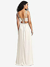 Rear View Thumbnail - Ivory Dual Strap V-Neck Lace-Up Open-Back Maxi Dress