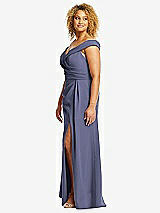 Alt View 2 Thumbnail - French Blue Cuffed Off-the-Shoulder Pleated Faux Wrap Maxi Dress