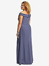 Alt View 3 Thumbnail - French Blue Cuffed Off-the-Shoulder Pleated Faux Wrap Maxi Dress