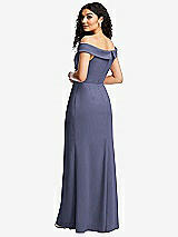 Rear View Thumbnail - French Blue Cuffed Off-the-Shoulder Pleated Faux Wrap Maxi Dress