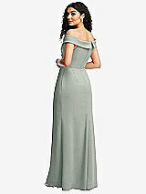 Rear View Thumbnail - Willow Green Cuffed Off-the-Shoulder Pleated Faux Wrap Maxi Dress