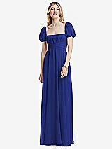 Front View Thumbnail - Cobalt Blue Regency Empire Waist Puff Sleeve Chiffon Maxi Dress