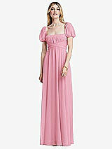 Front View Thumbnail - Peony Pink Regency Empire Waist Puff Sleeve Chiffon Maxi Dress