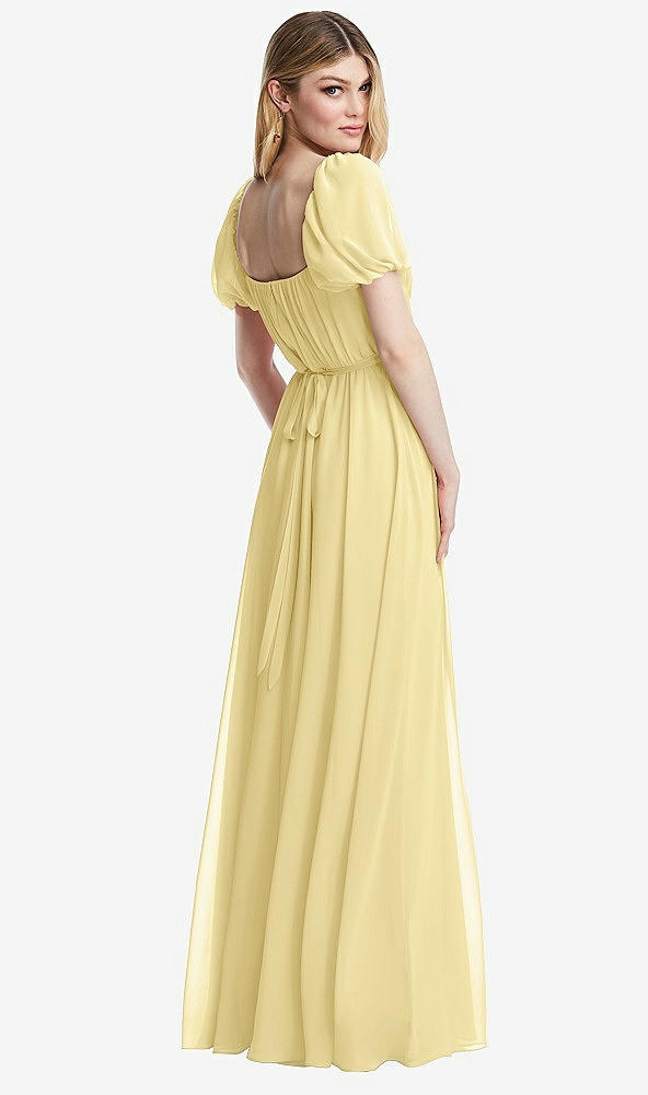 Back View - Pale Yellow Regency Empire Waist Puff Sleeve Chiffon Maxi Dress