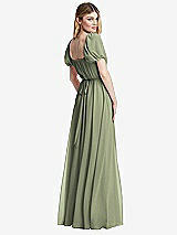Rear View Thumbnail - Sage Regency Empire Waist Puff Sleeve Chiffon Maxi Dress