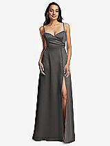 Front View Thumbnail - Caviar Gray Adjustable Strap Faux Wrap Maxi Dress with Covered Button Details