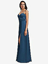 Side View Thumbnail - Dusk Blue Adjustable Strap Faux Wrap Maxi Dress with Covered Button Details
