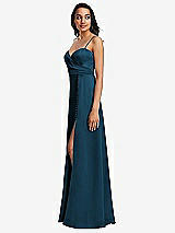Side View Thumbnail - Atlantic Blue Adjustable Strap Faux Wrap Maxi Dress with Covered Button Details