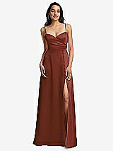 Front View Thumbnail - Auburn Moon Adjustable Strap Faux Wrap Maxi Dress with Covered Button Details