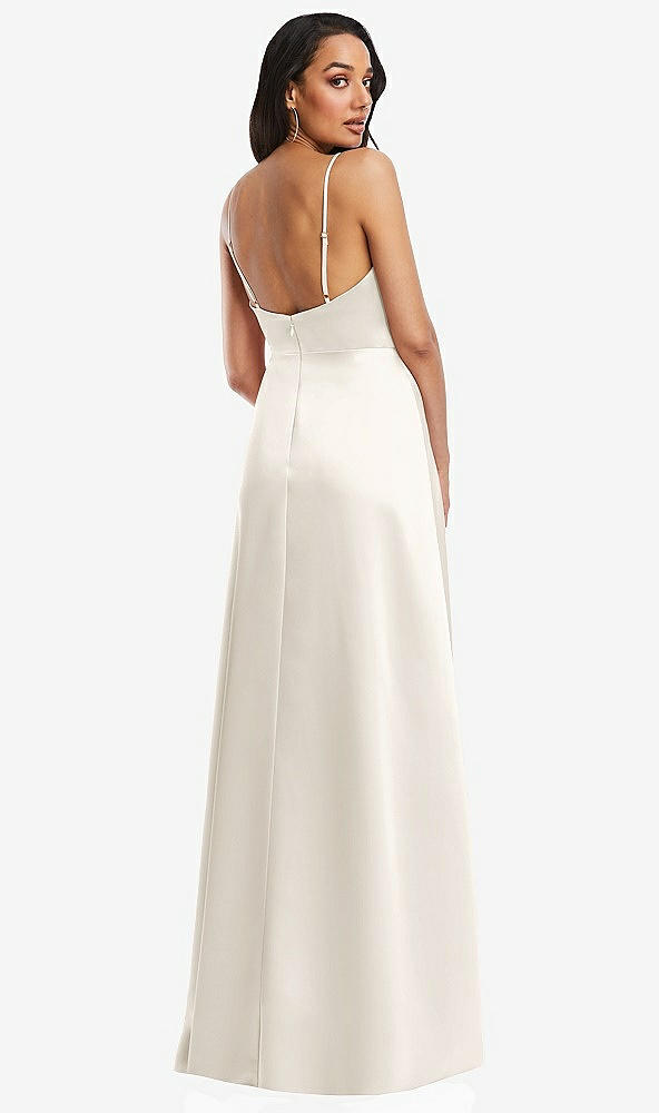 Back View - Ivory Adjustable Strap Faux Wrap Maxi Dress with Covered Button Details