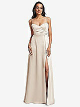 Front View Thumbnail - Oat Adjustable Strap Faux Wrap Maxi Dress with Covered Button Details