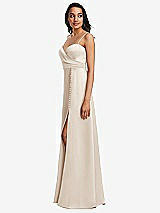 Side View Thumbnail - Oat Adjustable Strap Faux Wrap Maxi Dress with Covered Button Details