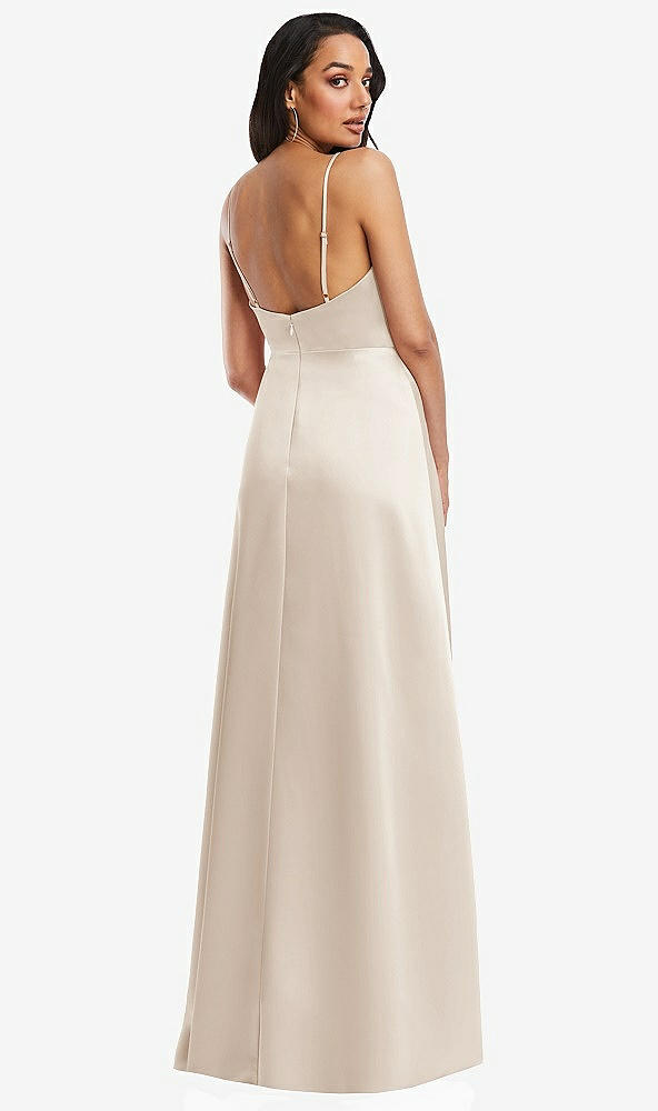 Back View - Oat Adjustable Strap Faux Wrap Maxi Dress with Covered Button Details